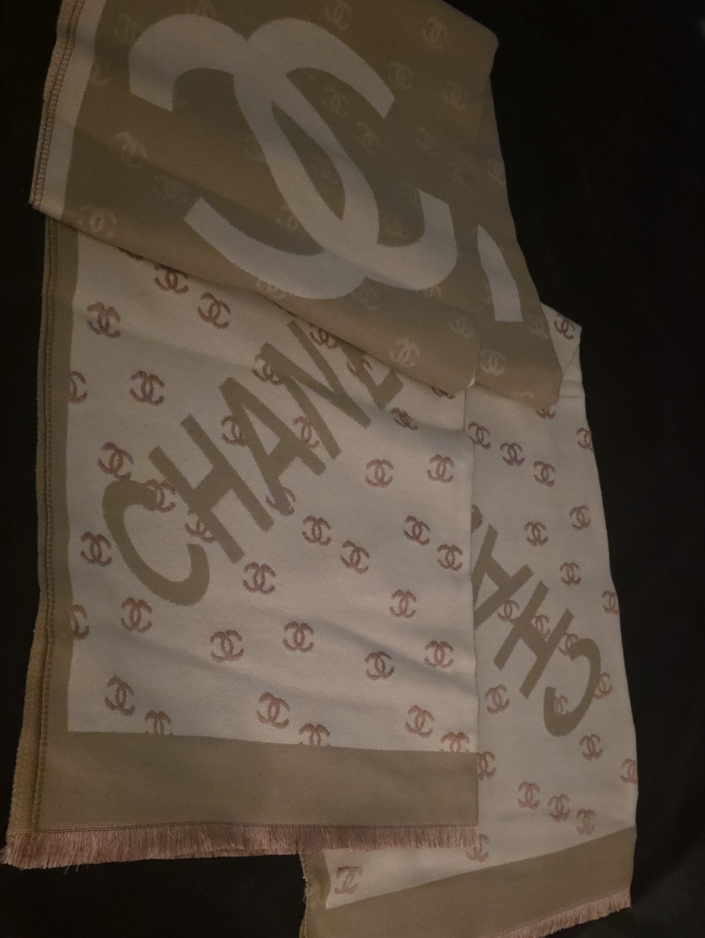 Beige Pink & Cream Logo Jacquard Shawl/ Scarf